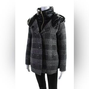 Herno Women’s Button Zip Front Glen Plaid Down Quilted Jacket Black White IT 46